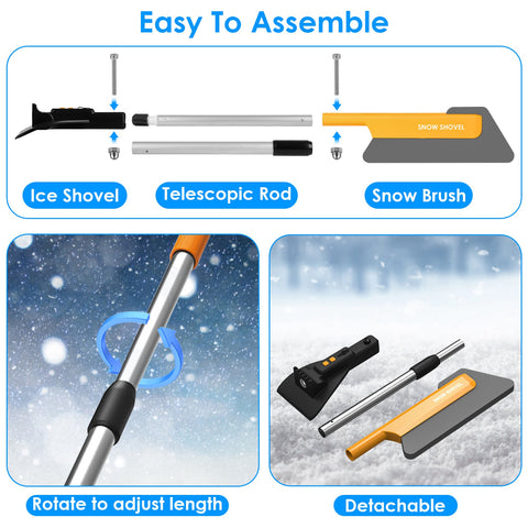 1Pc 3 In 1 Car Snow Removal Shovel With Lights Car Snow Removal Tool Telescopic Windshield Ice Scraper Snow Brush Shovel