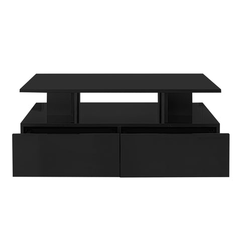 High Gloss Coffee Tables For Living Room Black Tea Side End Table With LED Lights, Rectangle Console Centre Wooden Sideboard Modern Office Furniture