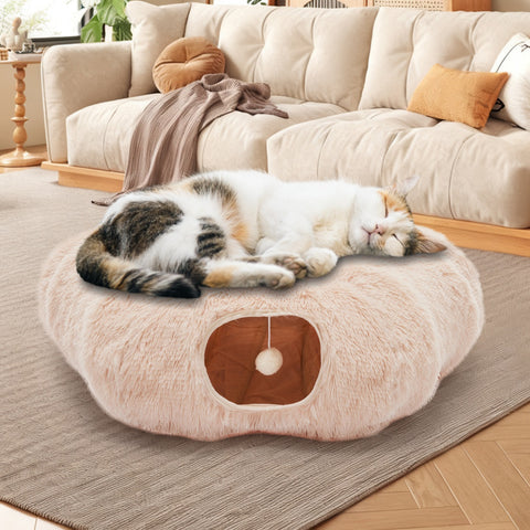 Cat Tunnel With Cat Bed For Indoor, Soft Plush Peekaboo Cat Cave Donut Tunnel, For Cats Kittens, Rabbit