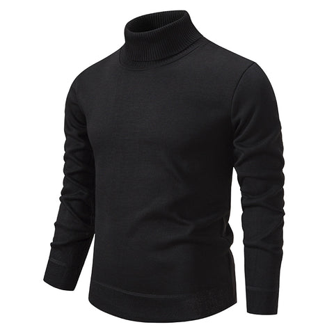 Men's Turtleneck Pullover Sweater Fashion Solid Color Fleece Lined Knitted Long-sleeved Top Clothing