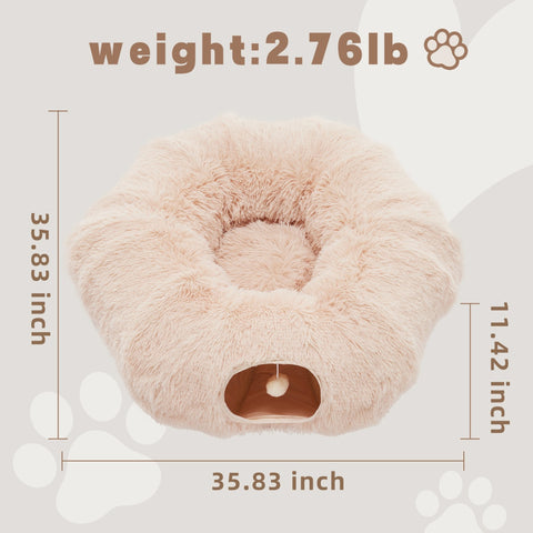 Cat Tunnel With Cat Bed For Indoor, Soft Plush Peekaboo Cat Cave Donut Tunnel, For Cats Kittens, Rabbit