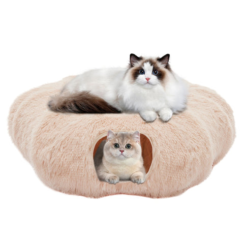 Cat Tunnel With Cat Bed For Indoor, Soft Plush Peekaboo Cat Cave Donut Tunnel, For Cats Kittens, Rabbit